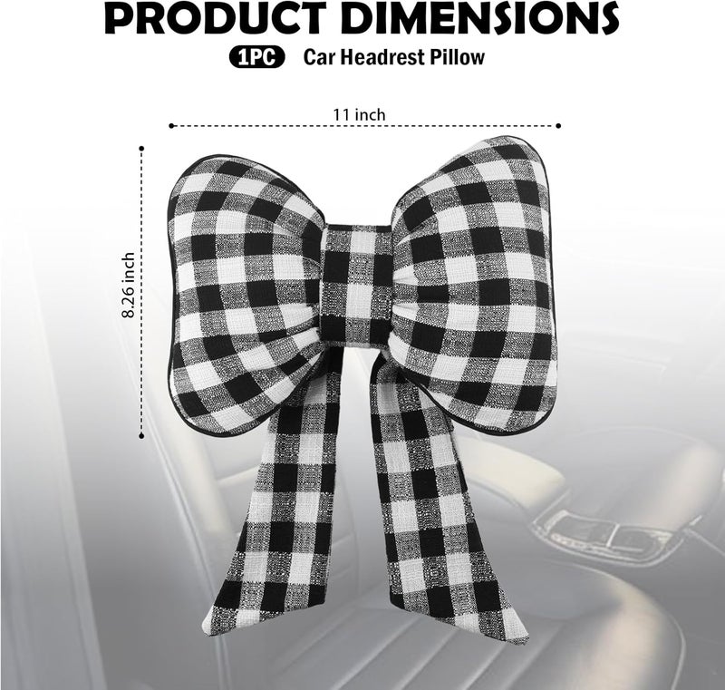 Figpade 2026 New Bow Car Neck Pillow,Stylish Car Headrest Pillow with Black & White Check for Cars Decorations,Breathable Comfortable Neck Pillows for Cars as Halloween - Image 2